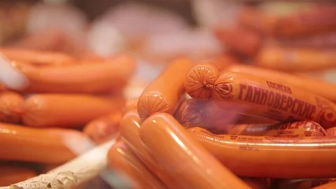Different sausage producers, close-ups Stock Footage 75490247