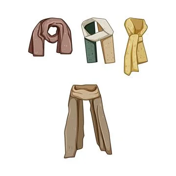 Different scarves with varied tying styles and colors Stock Illustration