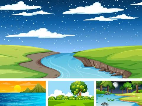 Different scene set of nature park and forest Ilustración de archivo