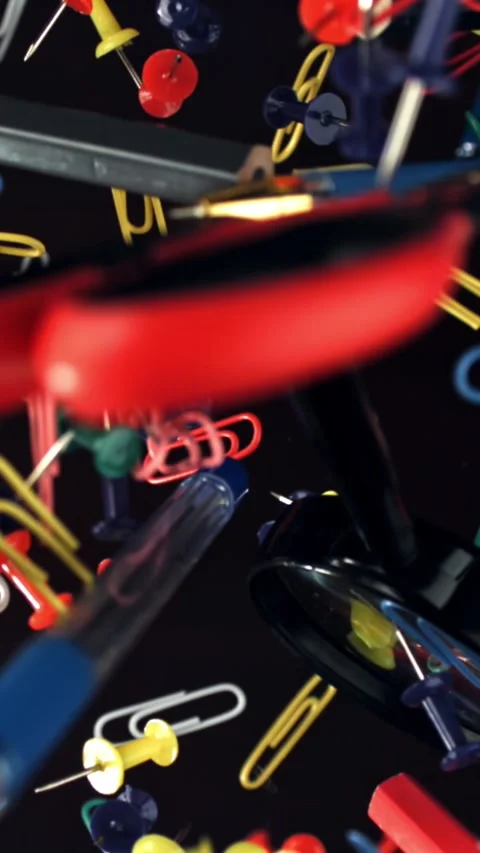 Different school tools fly up and down. Back to school. Filmed on a high-speed Stock Footage 335372387