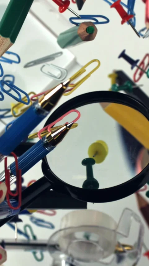 Different school tools fly up and down. Back to school. Filmed on a high-speed Stock Footage 335380169
