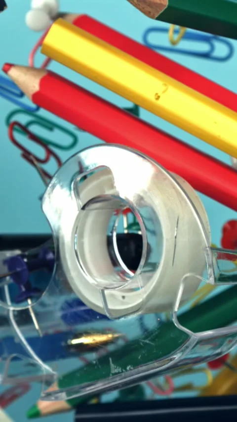 Different school tools fly up and down. Back to school. Filmed on a high-speed Stock Footage 335380878