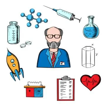 Different sciences and research icons Stock Illustration