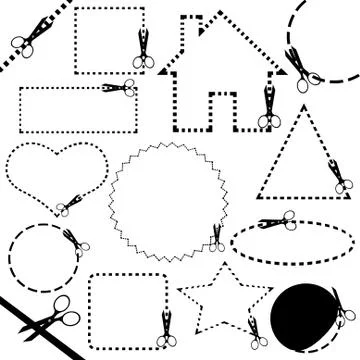 Different scissors cutting line Stock Illustration