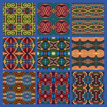 Different seamless colored vintage geometric pattern Stock Illustration