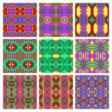 Different seamless colored vintage geometric pattern Stock-Illustration