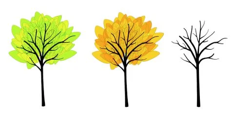 Different seasons trees isolated on white Stock Illustration