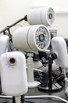 Different security cameras pre-wired Stock Photos