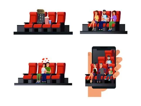 Different services and comforts in cinema flat set Stock Illustration