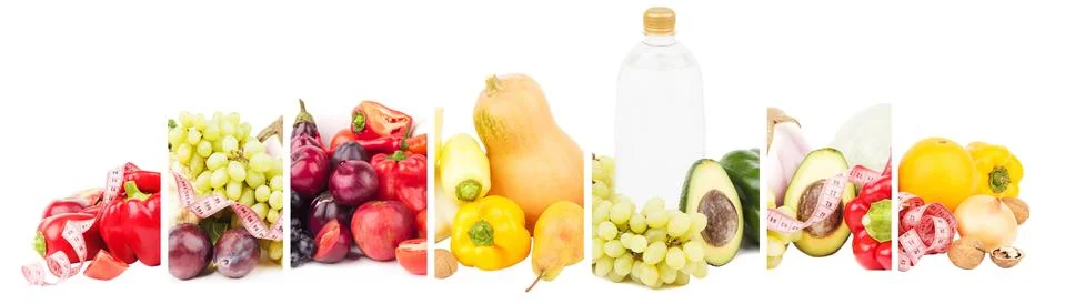 Different sets of fruits and vegetables, isolated Stock Photos