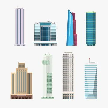 Different shape and style of high buildings Illustrazione stock