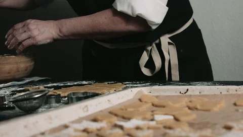 Different shape cookies on bakery pan Stock Footage 71581355