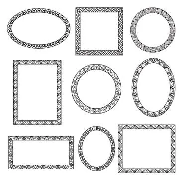 Different shape frames in doodle style. Retro border collection. Stock Illustration