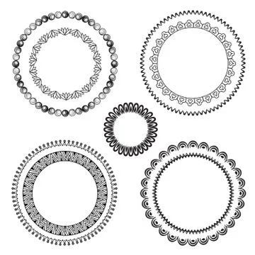 Different shape frames in doodle style. Retro border collection. Stock Illustration