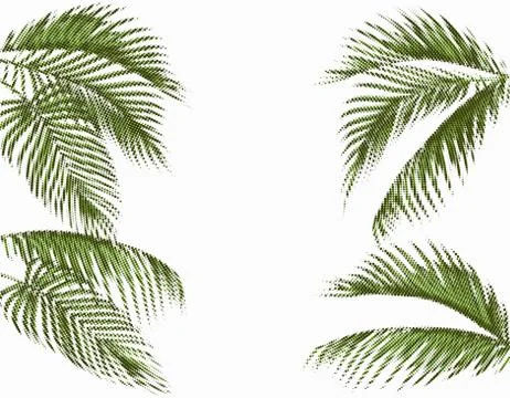 Different in shape tropical dark green palm leaves. Stylized dots design. Iso Stock Illustration