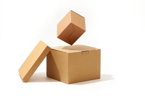 Different shaped cardboard boxes isolated on white background Stock Photos