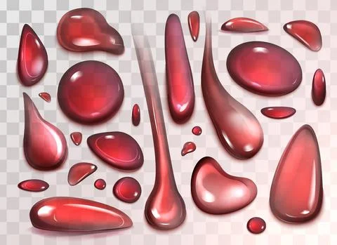 Different shaped red drops of wine, water, juice or blood Stock Illustration
