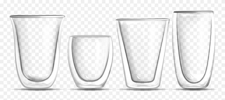 Different shapes empty glass cups for hot drinks Illustrazione stock