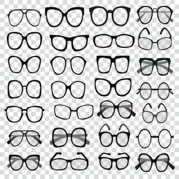 Different shapes, frame, styles. Set of various custom glasses isolated. Stock Illustration