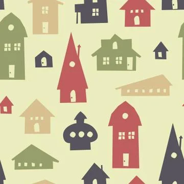 Different shapes houses seamless pattern. vector Stock Illustration