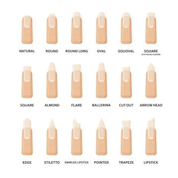 Different shapes of nails set. Collection of fashion female nail forms Stock Illustration