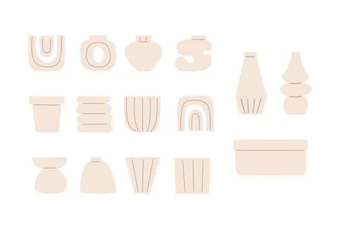 Different shapes various ceramic vases set. Modern trendy pots, vessels in Stock Illustration