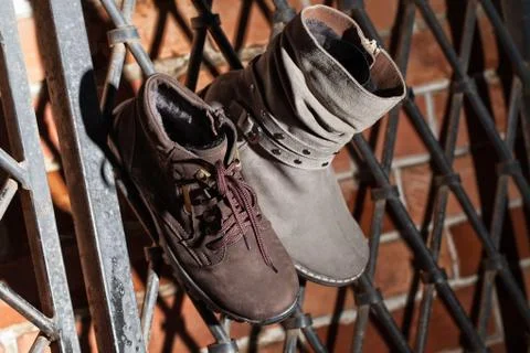 Different Shoes On A Natural Outside Background Stock Photos