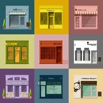 Different shops and stores icons set Stock Illustration