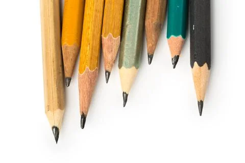 Different Short Pencils on Isolated White Background Stock Photos