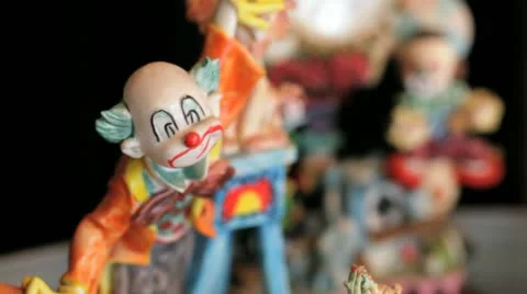 Different shots of the clown statuettes in Akvamarine circus. Stock Footage