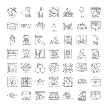 Different simple linear icons set on white background Illustrazione stock
