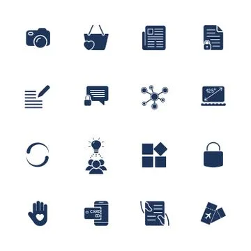 Different simple universal icons for sites, apps, programs. Camera, messenger Illustrazione stock