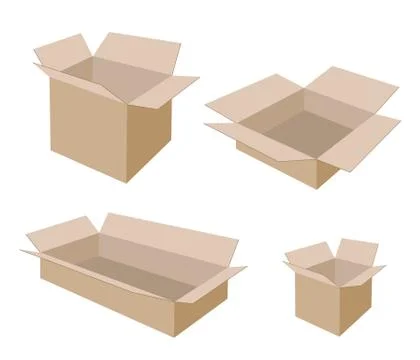 Different Size of Open Blank Brown Cardboard Boxes Stock Illustration
