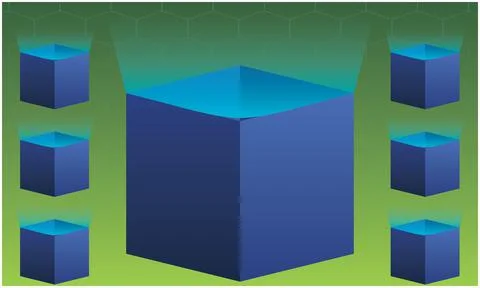 Different size of open box on abstract green background Illustrazione stock