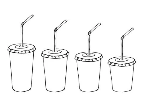 Different Size Paper Cup Template for Soda or Cold Beverage with Drinking Str Stock Illustration