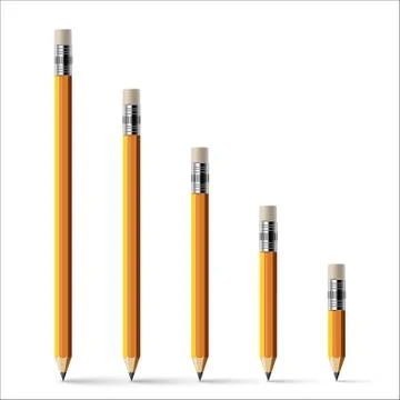 Different size pencils with erasers isolated on white. Vector illustration. Stock Illustration