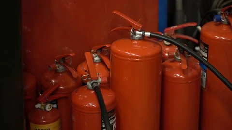 Different size red fire extinguishers Stock Footage 122245221