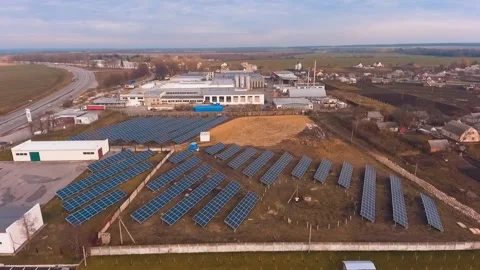 Different in size solar panels placed in the rural fields.  Video stock 196445105