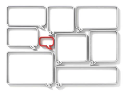 Different size speech bubbles with one red 3D Different size speech bubble... Foto stock