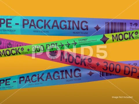 Different Size of Tape Mockup Crossed Each Other 3D Rendering PSD Template