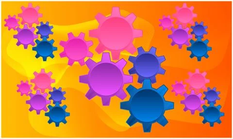 Different size of working gears on abstract background Illustrazione stock