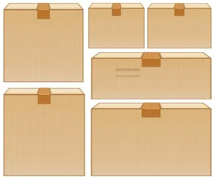 Different sizes of cardboard boxes on white background Stock Illustration
