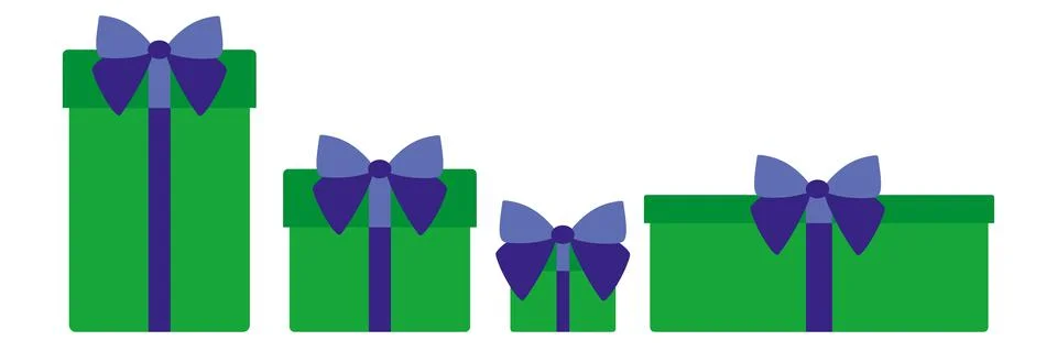 Different Sizes Gift boxes set. Collection of Surprise present boxes. Vector  Stock Illustration