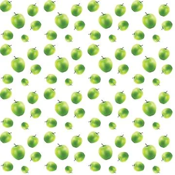 Different sizes of green apples. Seamless 3D-object on white background. Vect Stock Illustration