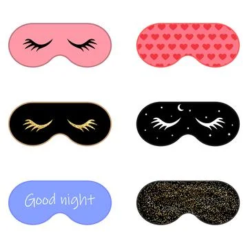 Different sleep masks set. Eye protection wear accessory collection. Flat des Stock Illustration