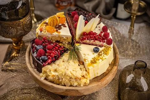 Different slices of various cakes Stock Photos