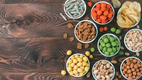 Different snacks for beer 스톡 사진