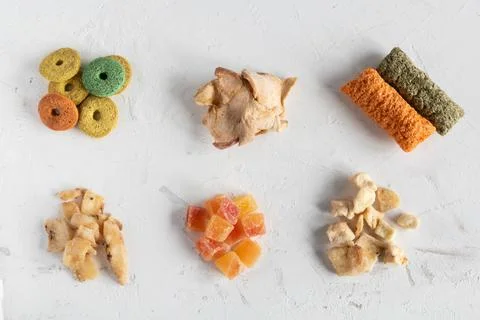 Different snacks to feed hamsters Foto stock