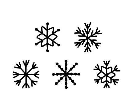 Different snowflake doodle shape, snow hand draw sketch. Black silhouette sno Stock Illustration