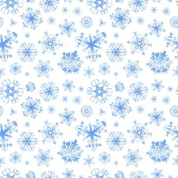 Different snowflakes on white, winter background seamless pattern Stock Illustration